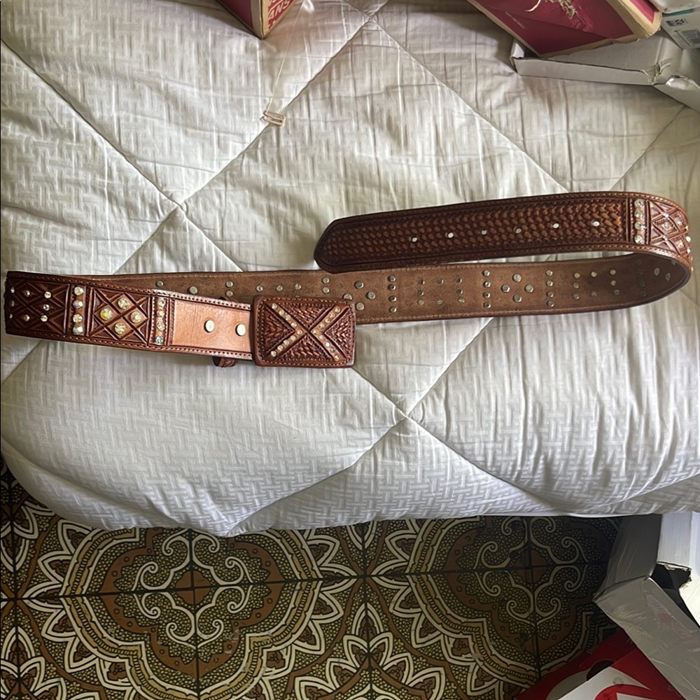 Brown Studded Leather Belt Made in Mexico